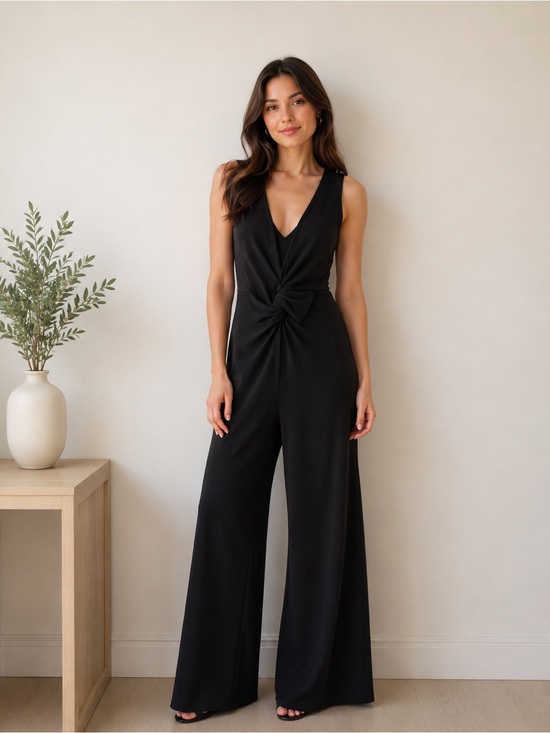 Maskert Pants - MASKERT Black Twist Front Wide Leg Jumpsuit Size S